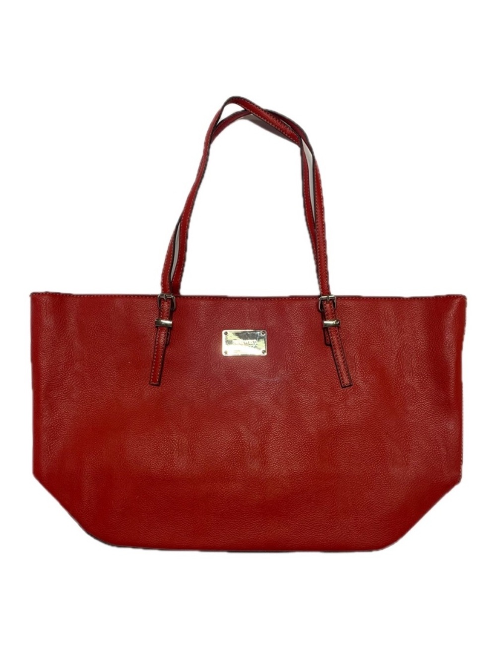 Nine West Red Pebbled Vegan Leather Tote Bag Structured Shoulder Purse